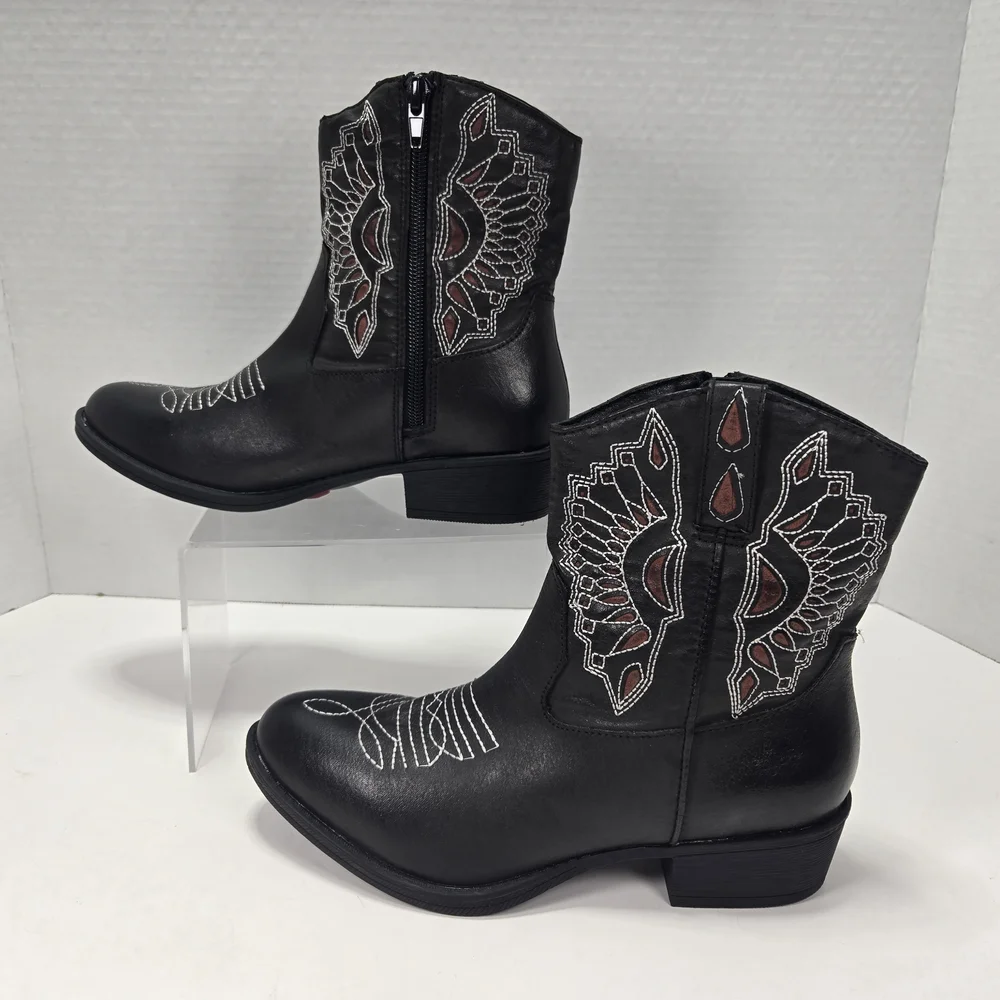 Coconuts By Matisse Bandera Black Western Embroidered Ankle Booties Boots Size 6